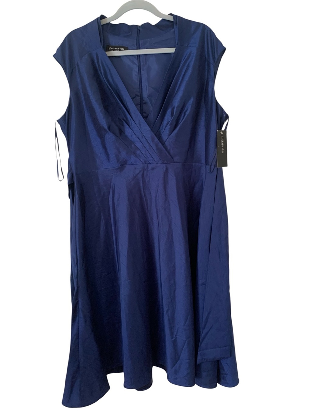 Jones New York Dress Woman Navy Blue Fit Flare Dress 14W NWT Faux Silk w/ Belt
